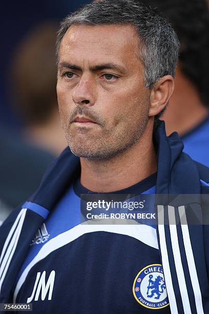 Carson, UNITED STATES: Chelsea FC head coach Jose Mourinho before the start of his team's football match against Suwon Samsung Bluewing at the World...