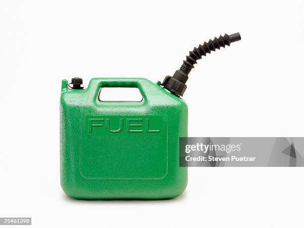 green fuel can on white background, side view - gas can stock pictures, royalty-free photos & images