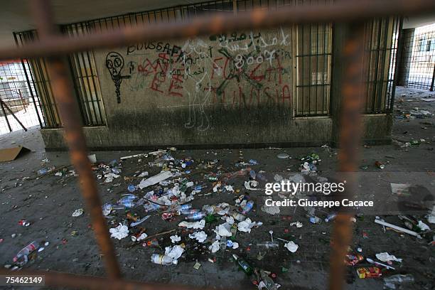 Rubbish litters one of the empty blocks of the six Via Anelli apartment blocks on July 17, 2007 in Padua, northern Italy. The run-down Via Anelli...