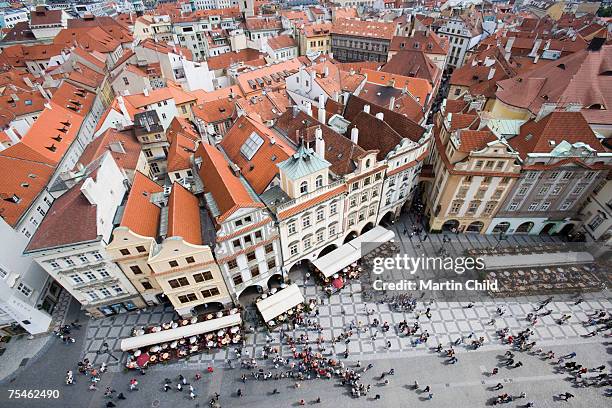 czech republic, prague, old town square, view from old town hall tower - altstädter ring stock-fotos und bilder