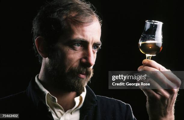 Brandy maker and owner of Alambic Inc., Hubert St. Germain, poses with a glass of distilled brandy during this 1997 Ukiah, California, photo portrait...