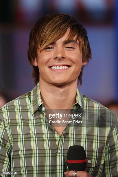 Actor Zac Efron appears onstage during MTV's Total Request Live at the MTV Times Square Studios on July 16, 2007 in New York City.