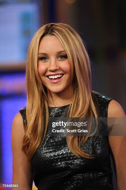 Actress Amanda Bynes appears onstage during MTV's Total Request Live at the MTV Times Square Studios on July 16, 2007 in New York City.