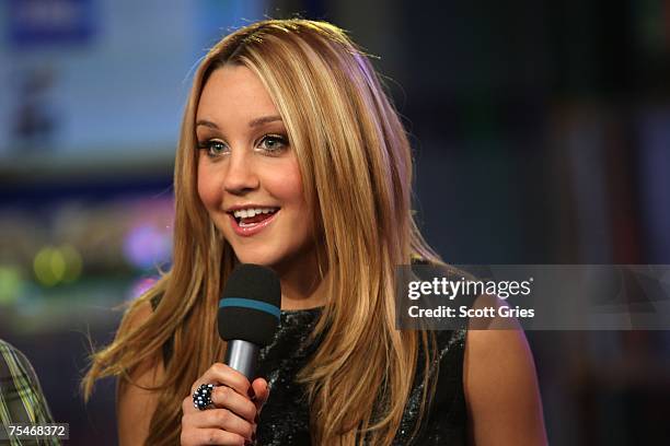 Actress Amanda Bynes appears onstage during MTV's Total Request Live at the MTV Times Square Studios on July 16, 2007 in New York City.