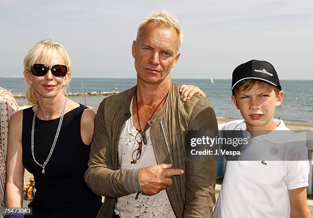 Trudie Styler, Sting and Giacomo Sumner in Venice Lido, Italy.