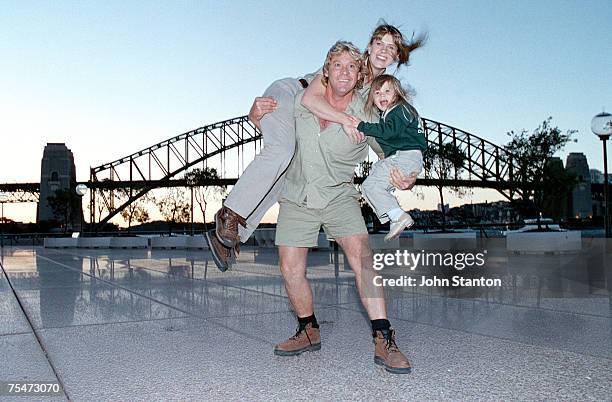 Steve Irwin with his wife Terri and daughter Bindi at the George Street Theatre in Sydney, Australia.