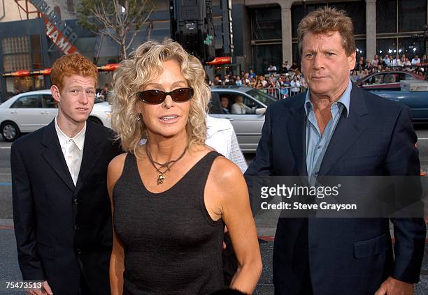 Farrah Fawcett , son Redmond and Ryan O'Neal at the Graumans Chinese Theater in Hollywood, California