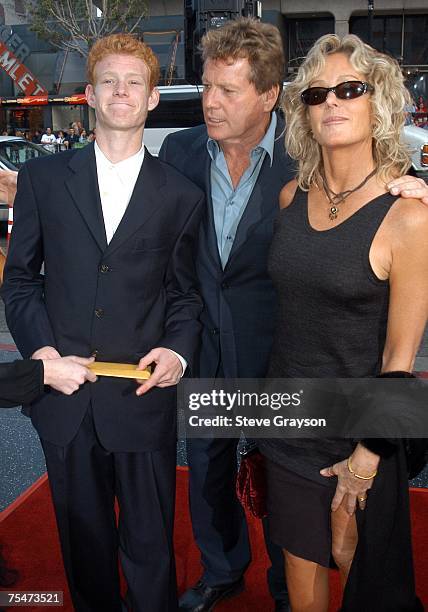 Son Redmond, Ryan O'Neal and Farrah Fawcett at the Graumans Chinese Theater in Hollywood, California