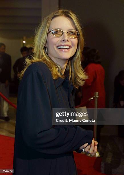 Actress Michelle Pfeiffer arrives at the Special Olympics benefit premiere of movie "i am sam" January 22, 2002 in Washington, DC. Pfeiffer portrayed...