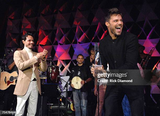 Marc Anthony and Ricky Martin at the Sheraton Hotel in New York City, New York