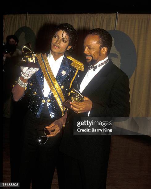 Michael Jackson & Quincy Jones at the Grammys in Los Angeles, California on February 28, 1984 in Los Angeles, California