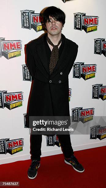 Tim Burgess arrives at the Shockwaves NME Awards 2007 at the Hammersmith Palais in London, United Kingdom.