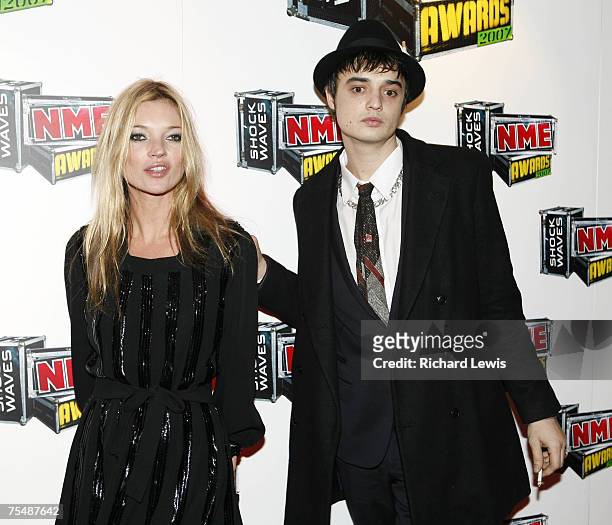 Kate Moss and Pete Doherty arrive at the Shockwaves NME Awards 2007 at the Hammersmith Palais in London, United Kingdom.