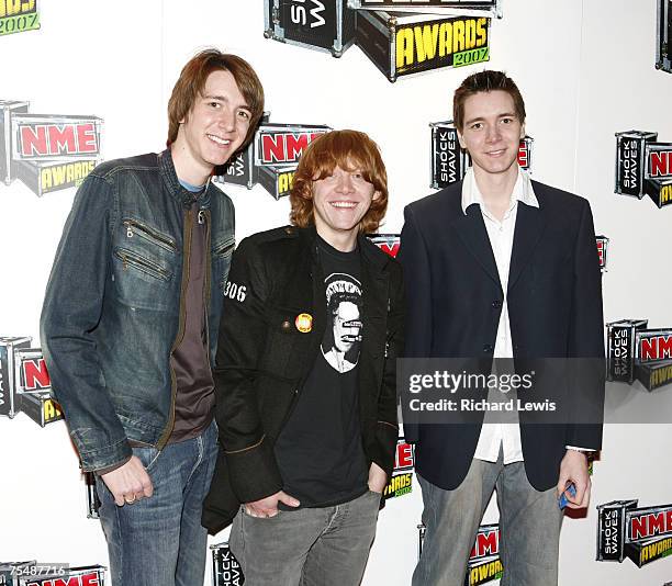 Oliver Phelps, Rupert Grint and James Phelps arrive at the Shockwaves NME Awards 2007 at the Hammersmith Palais in London, United Kingdom.