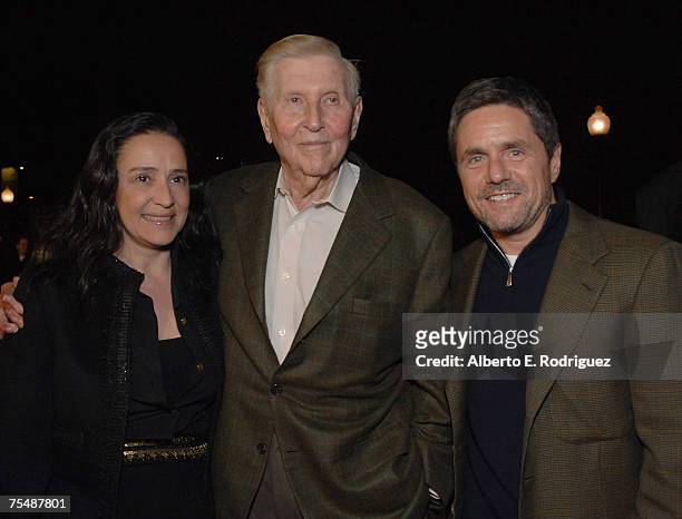Paula Fortunato, Sumner Redstone, and Brad Grey at the Paramount Studios in Hollywood, California