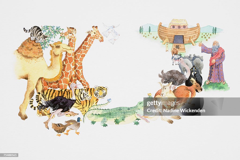 Depiction of animals entering Noah's Ark two by two