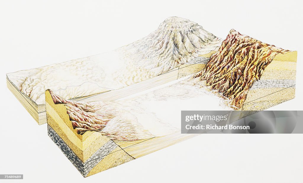 Salt flats in desert, cross-section
