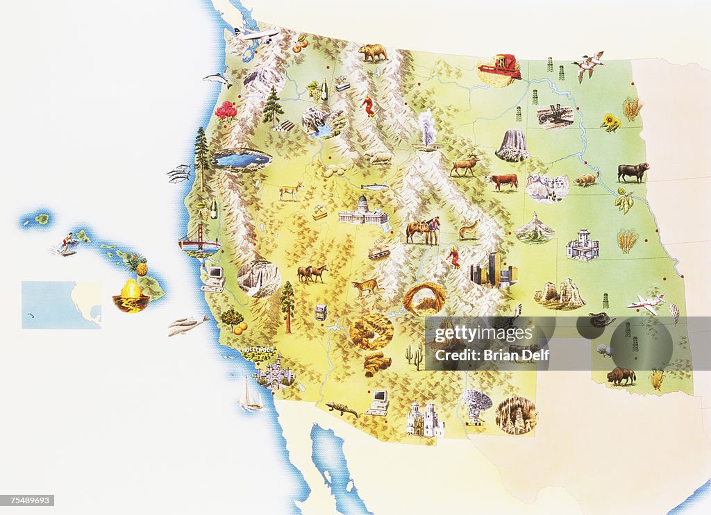 USA, western states of America, map