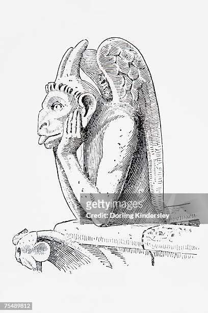gargoyle covering water spout - car horn stock illustrations