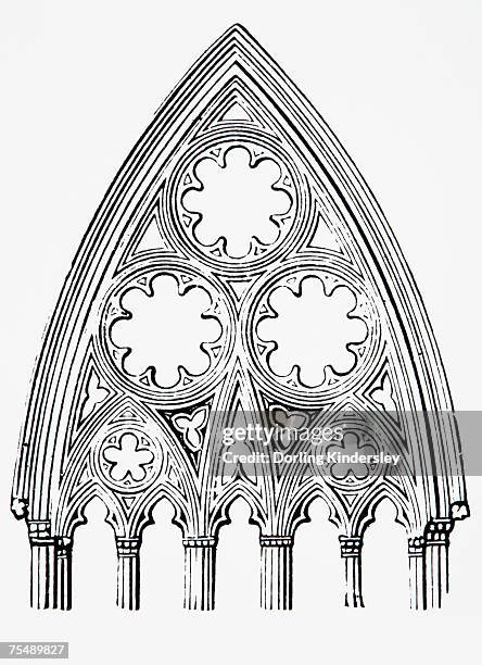 geometric tracery decorating gothic window - paris window stock illustrations