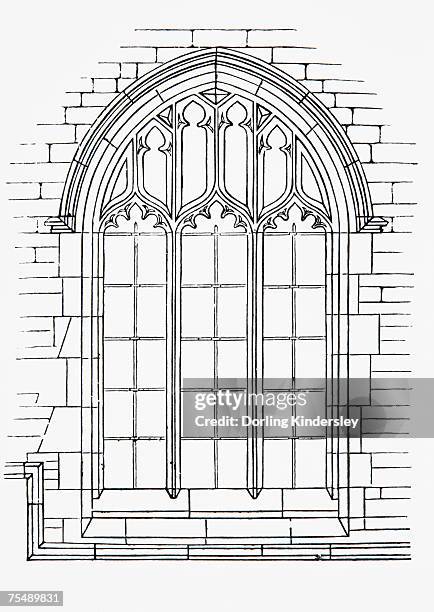 perpendicular tracery decorating gothic window. - perpendicular gothic architecture stock-grafiken, -clipart, -cartoons und -symbole