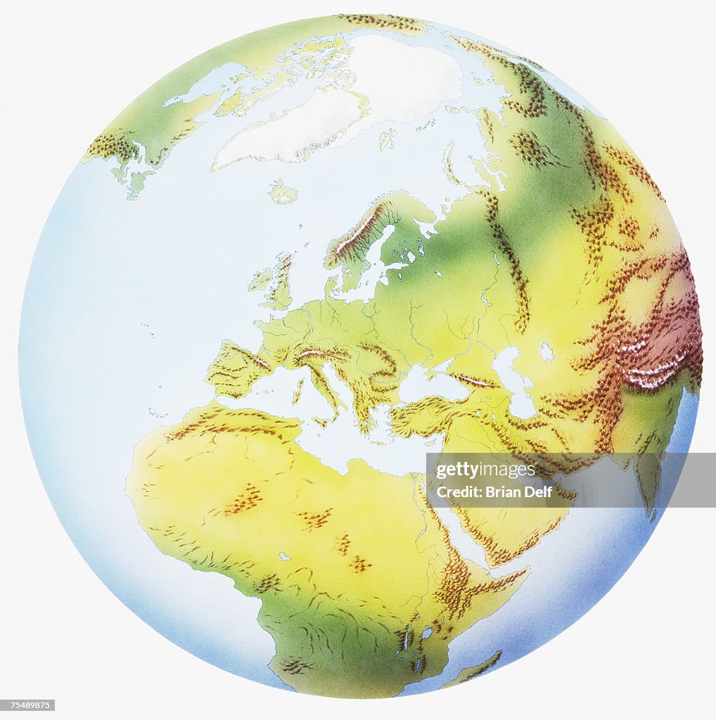 Earth, globe, showing Africa, Europe, Middle East, and Arctic region