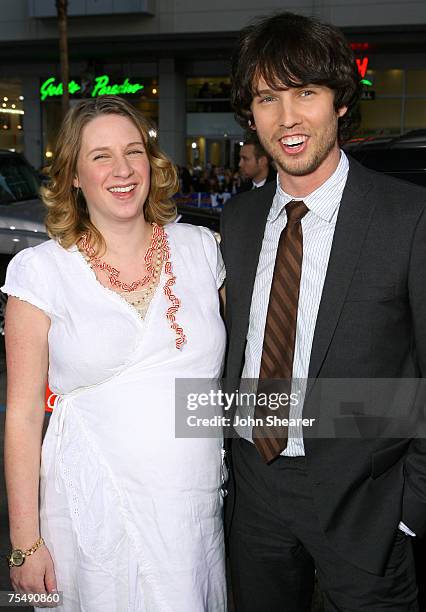 Jon Heder and his wife Kirsten at the Mann's Chinese Theater in Hollywood, California