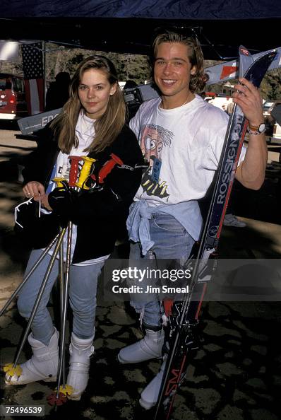 Brad Pitt and Shalane McCall at the Mountain High Ski Area in... News ...