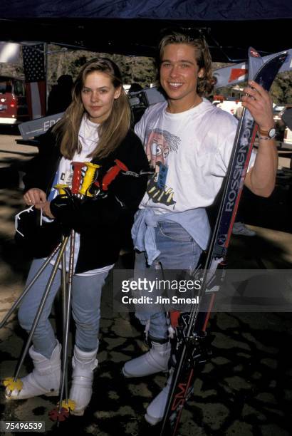 Brad Pitt and Shalane McCall at the Mountain High Ski Area in Wrightwood, CA