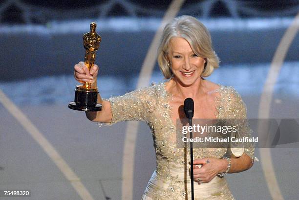Helen Mirren accepts Best Actress in a Leading Role award for ?The Queen? at the Kodak Theatre in Los Angeles, California