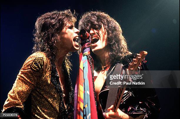Steven Tyler and Joe Perry of Aerosmith on 11/24/82 in Chicago, Il. In Chicago, Il