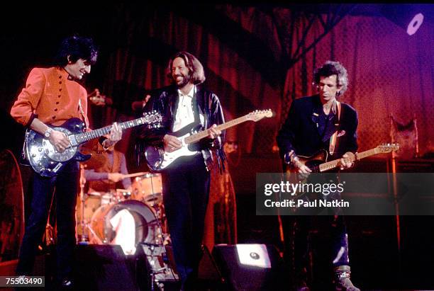 Ron Wood, Eric Clapton, and Keith Richards on 11/27/89 in Atlantic City, NJ. In Various Locations,