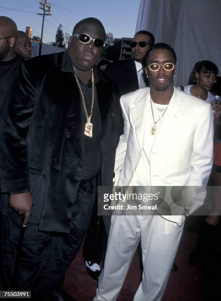 Christopher "Notorious B.I.G." Wallace and Sean "P. Diddy" Combs at the Shrine Auditorium in Los Angeles, California