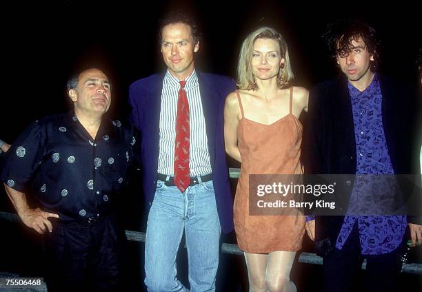 Danny DeVito, Michael Keaton, Michelle Pfeiffer and Tim Burton at the Manns Chinese Theater in Hollywood, California