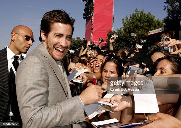 Jake Gyllenhaal at the Venice Lido in Venice, Italy.