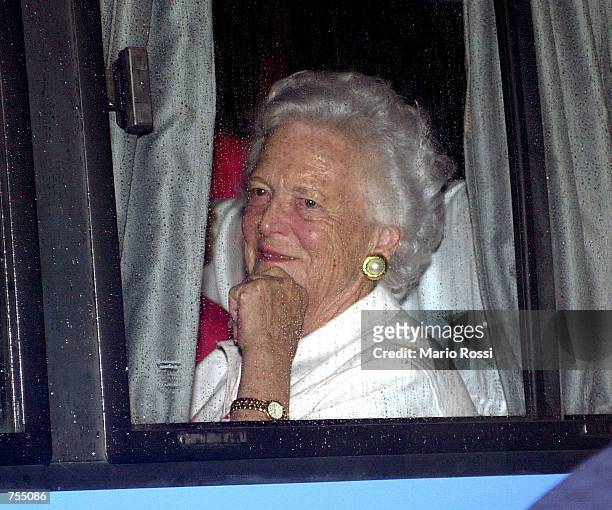 Barbara Bush, former first lady and mother of U.S. President Geroge W. Bush, arrives for Carnival festivities February 11, 2002 in Rio de Janeiro,...