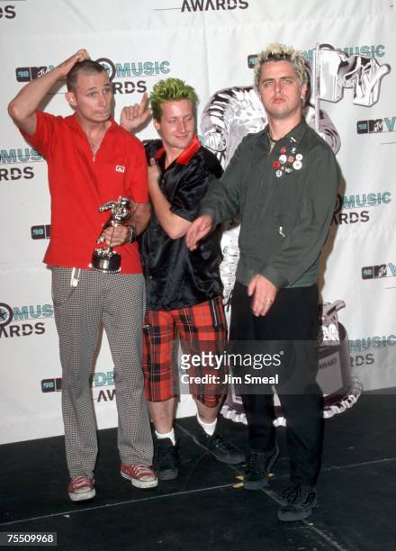 Mike Dirnt, Tre Cool and Billie Joe Armstrong of Green Day at the Universal Amphitheatre in Universal City, California
