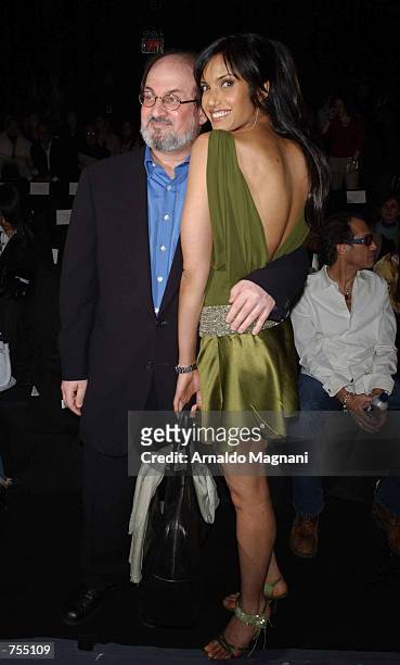 Author Salman Rushdie and his girlfriend Padma Cakshmi attend the Luca Luca Fashion Show February 12, 2002 in New York City.
