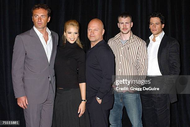 Julian McMahon, Jessica Alba, Michael Chiklis, Chris Evans and Ioan Gruffud of "Fantastic Four" at the Pairs Hotel in Las Vegas, Nevada