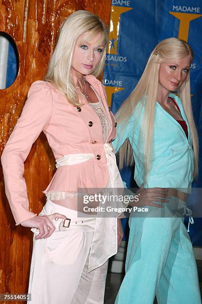 Paris Hilton and Paris Hilton wax figure at the The Cast of "House of Wax" Launches "Chamber Live! Featuring House of Wax" at Madame Tussauds at...