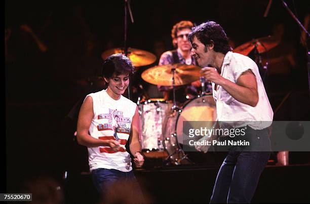 Bruce Springsteen and Courteney Cox at the filming of the video for Dancing in the Dark on 6/27/84 in Minneapolis, Mn. In Various Locations,
