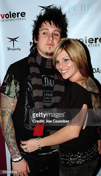 Jacoby Shaddix of Papa Roach and Kelly Shaddix at the Dragonfly Clothing Launch Party Hosted by Papa Roach at Pure in Las Vegas, Nevada.