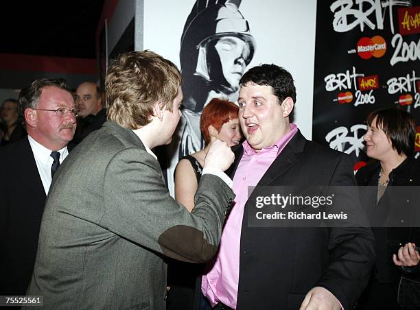 The Kaiser Chiefs, winners of Best British Group, Best British Live Act and Best British Rock Act with Peter Kay at the Earls Court in London, United...