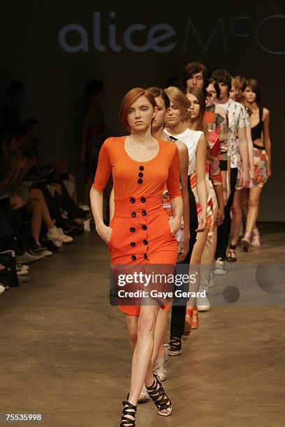 Lily Cole and models wearing Alice McCall Spring/Summer 2006 at the Cargo Hall in Sydney, Australia.