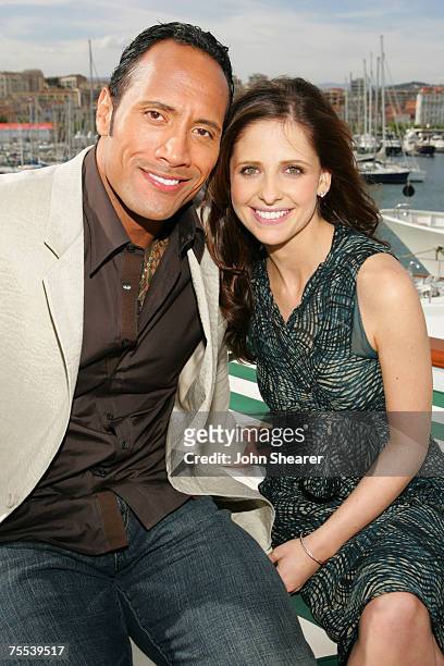 Dwayne "The Rock" Johnson and Sarah Michelle Gellar at the Budweiser Select "Big Eagle" Yacht in Cannes, France.