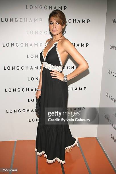 Eva Mendes at the La Maison Unique Longchamp US flagship Grand opening party, arrivals at La Maison Unique Longchamp Boutique in New York, New York.