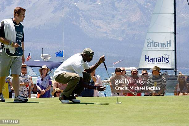 Jerry Rice plays in the American Century Championship Golf Tournament at the Edgewood Tahoe Golf Course in Lake Tahoe, Nevada on July 14 2007