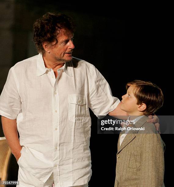 Director Dieter Wedel and his son Benjamin Voland attend the rehearsal of "Die letzten Tage von Burgund" at the Nibelungen Festival July 18, 2007 in...