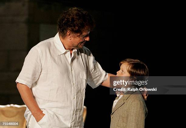 Director Dieter Wedel and his son Benjamin Voland attend the rehearsal of "Die letzten Tage von Burgund" at the Nibelungen Festival July 18, 2007 in...