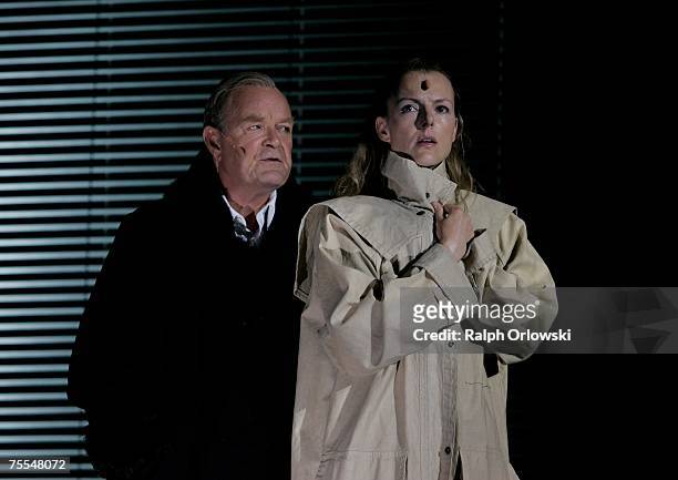 Actor Dieter Mann , playing the part of Hagen and Annika Pages, playing the part of Bruenhild perform on stage during the rehearsal of "Die letzten...